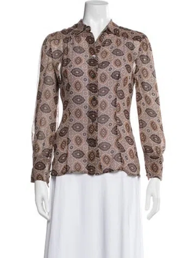 Pre-owned Prada Silk Patterned Blouse In Brown