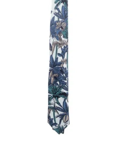 Pre-owned Prada Silk Patterned Tie W/tags In Blue