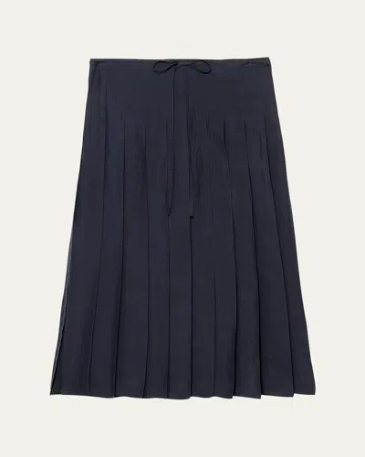 Prada Silk Pleated Midi Skirt In Black