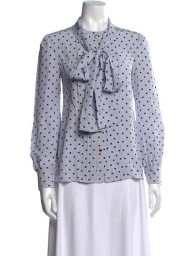 Pre-owned Prada Silk Polka Dot Print Blouse In Blue