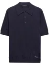 Prada Dark Blue Silk Polo Shirt In Blue