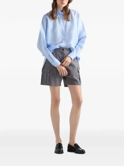Prada Silk Poplin Button-down Shirt In Blue