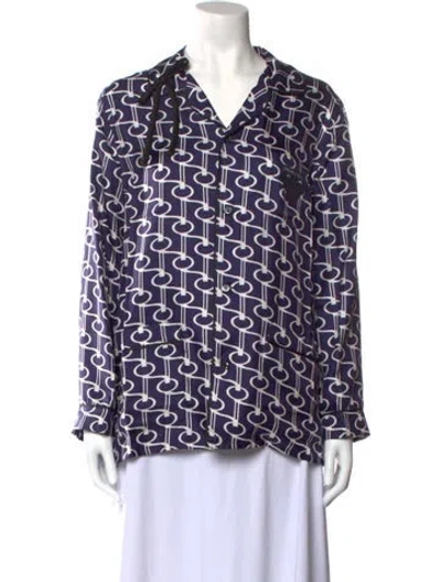 Pre-owned Prada Silk Printed Blouse In Blue