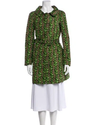 Pre-owned Prada Silk Printed Faux Fur Coat In Green