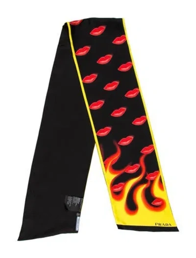 Pre-owned Prada Silk Printed Scarf In Black