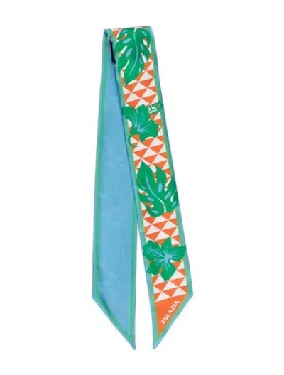 Pre-owned Prada Silk Printed Scarf In Blue