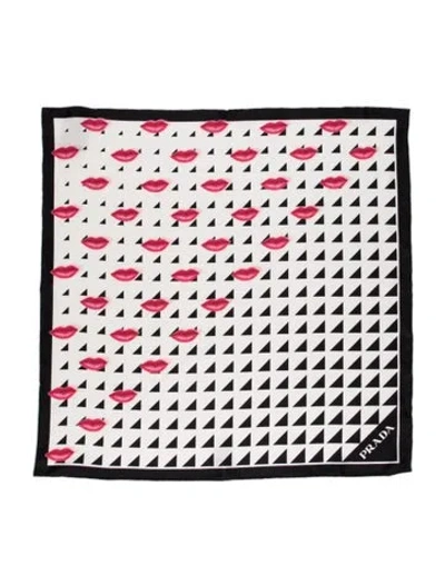 Pre-owned Prada Silk Printed Scarf In White