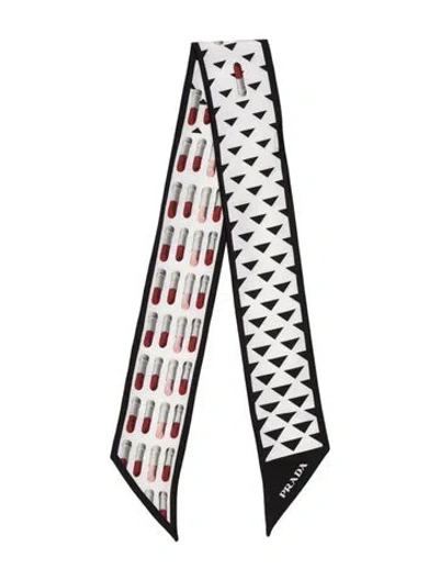 Pre-owned Prada Silk Printed Scarf In White