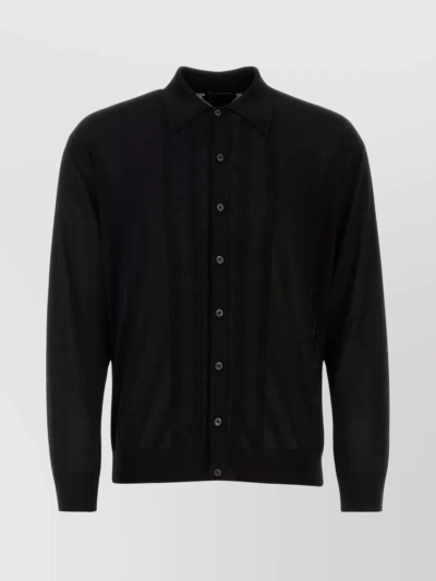 Prada Silk Ribbed Hemline Cardigan In Black