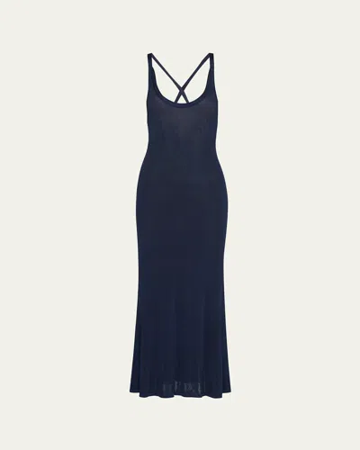 Prada Silk Ribbed Tank Dress In Bleu