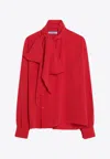 Prada Marocaine Offset Button Silk Top With Scarf In Red