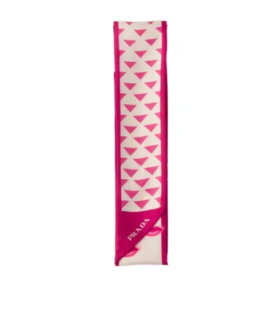 Prada Symbole Degrade Mouth Printed Twill Skinny Scarf In F039k Peonia Albino