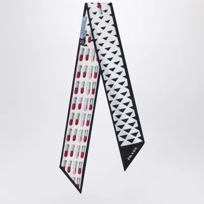 Prada Silk Scarf With Geometric Pattern In Black