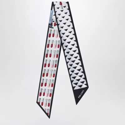 Prada Silk Scarf With Geometric Pattern Women In Black