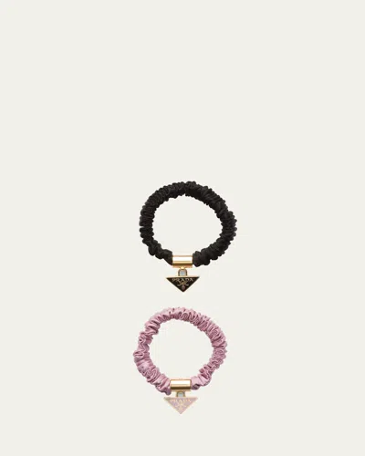 Prada Silk Scrunchies, Set Of 2 In F0d7b Nero Alabastro