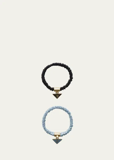 Prada Womens Black Branded-charm Pack Of Two Satin Hair Ties