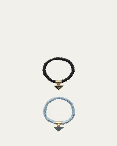 Prada Silk Scrunchies, Set Of 2 In F0j0g Nero Celeste