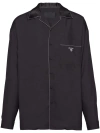 Prada Contrast-trim Silk Pajama Shirt In Black  