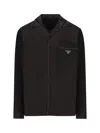 Prada Contrast-trim Silk Pajama Shirt In Nero
