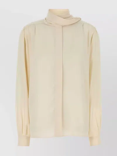 Prada Silk Shirt With Draped Detail And High Neck In White