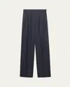 Prada Silk Straight-leg Pull-on Pants In Blue