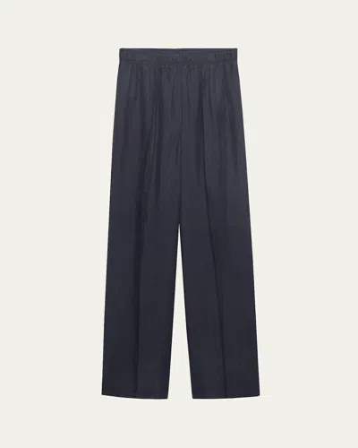 Prada Silk Straight-leg Pull-on Pants In Blue