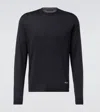 Prada Logo Patch Silk Crewneck Sweater In Black