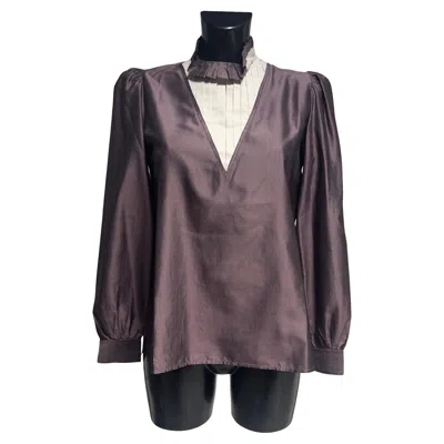 Pre-owned Prada Silk Taffeta Shirt With Pleated Collar And V-neck, 2000s In Black