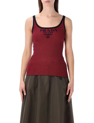 Prada Silk Tank Top In Blue+red
