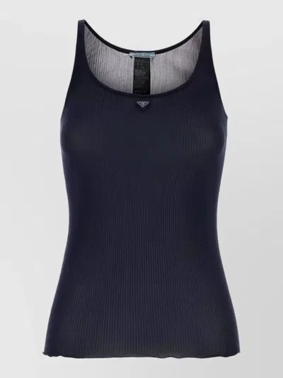 Prada Silk Tank Top Fitted Silhouette Adjustable Straps In Blue