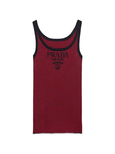 Prada Logo Embroidered Knitted Tank Top In Red