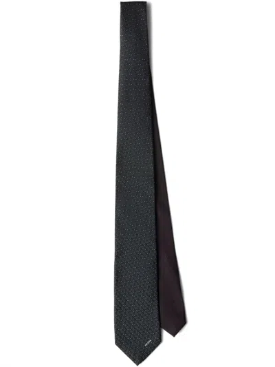 Prada Polka Dot-jacquard Silk Tie In Green