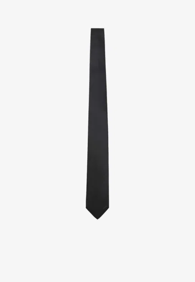 Prada Silk Tie With Logo-lettering In Black