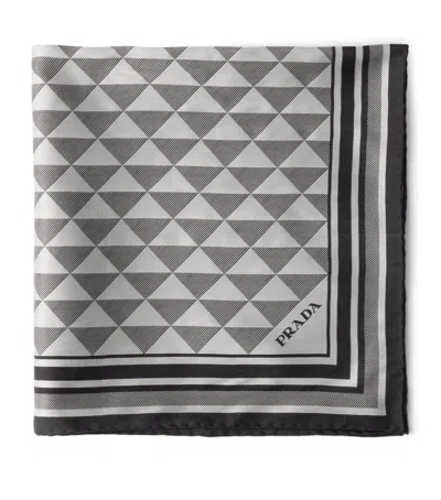Prada Silk Triangle Print Scarf In Gray