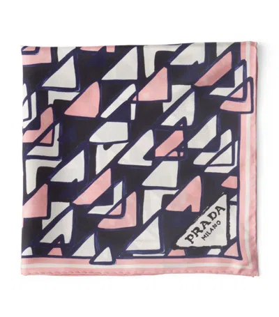 Prada Silk Triangle Print Skinny Scarf In Pink Multi