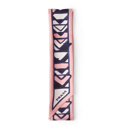 Prada Silk Triangle Print Skinny Scarf In Pink Multi