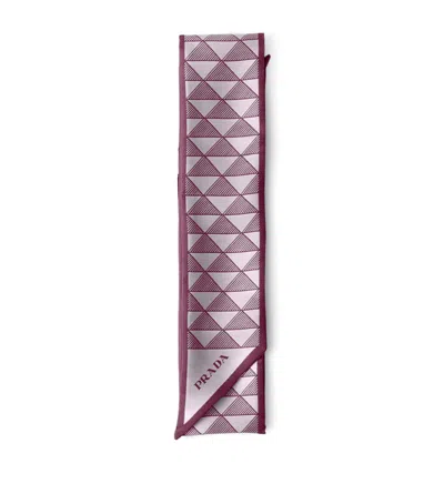 Prada Silk Triangle Print Skinny Scarf In Purple