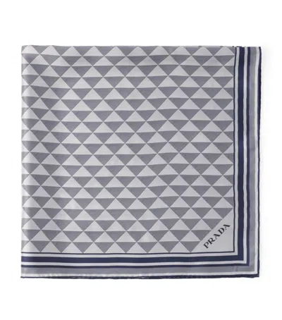 Prada Printed Silk Scarf In Baltic Blue/chalk