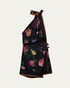 Prada Silk Twill Floral-print Backless Halter Mini Dress In Nero