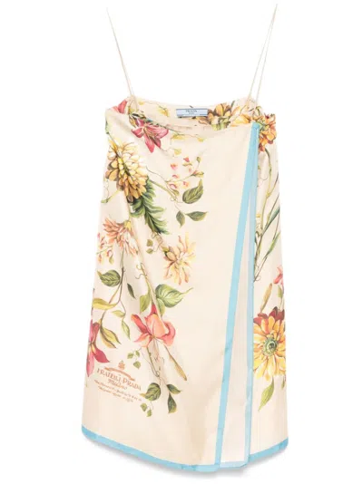 prada printed silk twill mini-dress Prada Floral-Print Silk-Twill Mini Dress - Grey