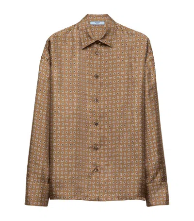 Prada Paisley Button Down Silk Twill Blouse In Brown