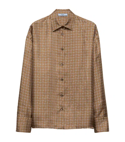 Prada Paisley Button Down Silk Twill Blouse In Brown