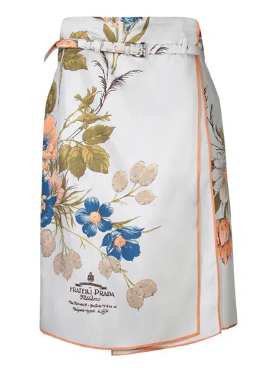 Prada Gentian Silk Twill Belted Knee-length Skirt In Green