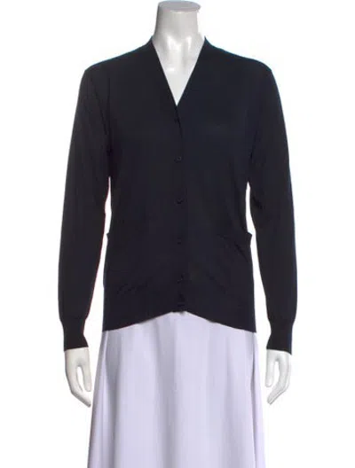 Pre-owned Prada Silk V-neck Sweater W/ Tags In Black