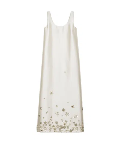 Prada Langes Besticktes Kleid Aus Seide Und Wolle In Weiss