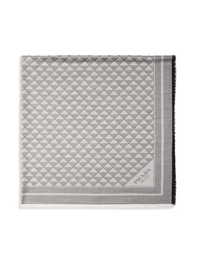 Prada Silk And Wool Shawl In Black/chalk White