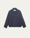 Prada Collared Jacket Long Sleeves Elasticated Hem In Blue