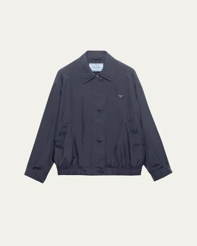 Prada Silk Zip-up Bomber Jacket In Blue