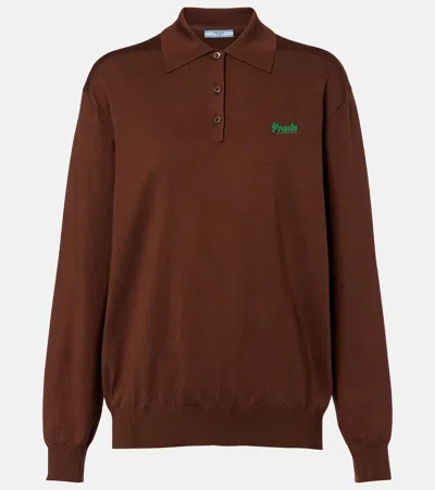 Prada Silk-blend Polo Sweater In Brown