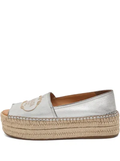 Pre-owned Prada Jute Platform Espadrilles In Silver